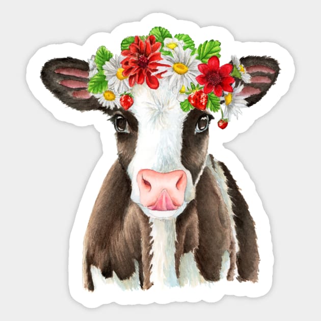 Blossoming Cow Sticker by SabinasArts